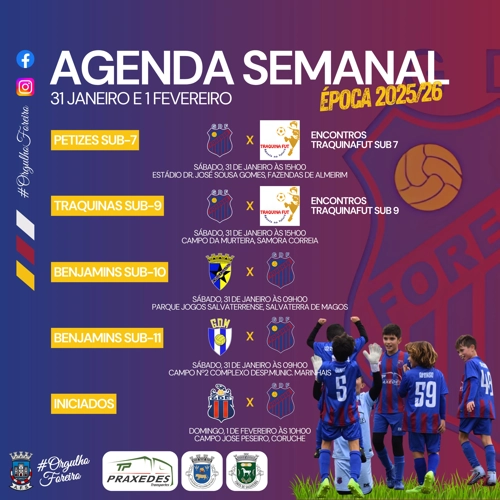 Agenda semanal Jogos do Grupo Desportivo Forense