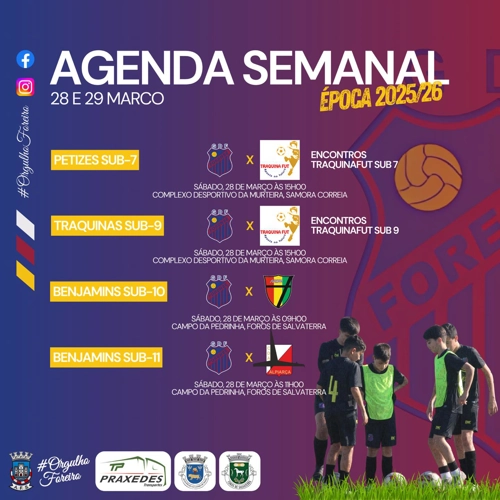 Agenda semanal Jogos do Grupo Desportivo Forense