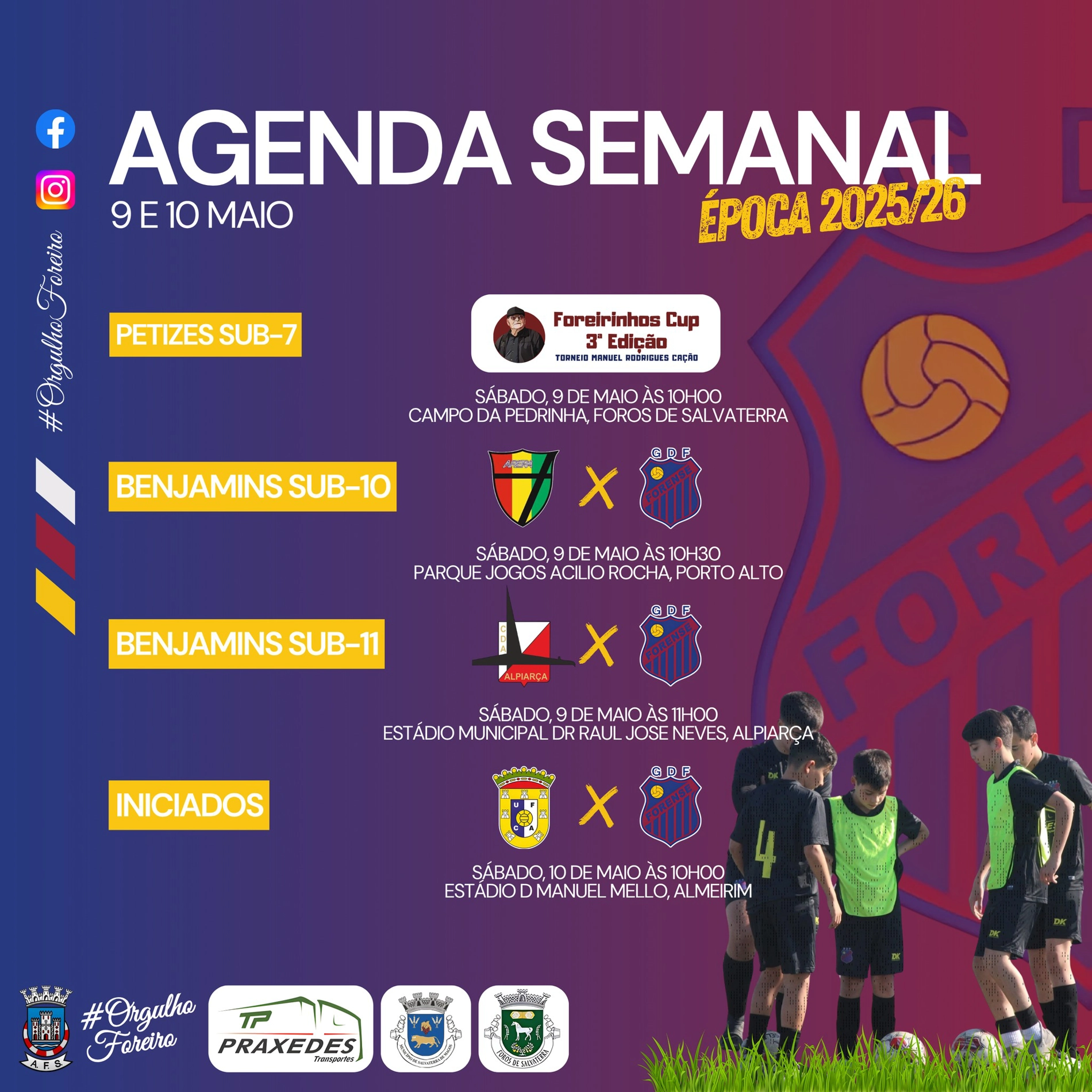 Agenda semanal Jogos do Grupo Desportivo Forense