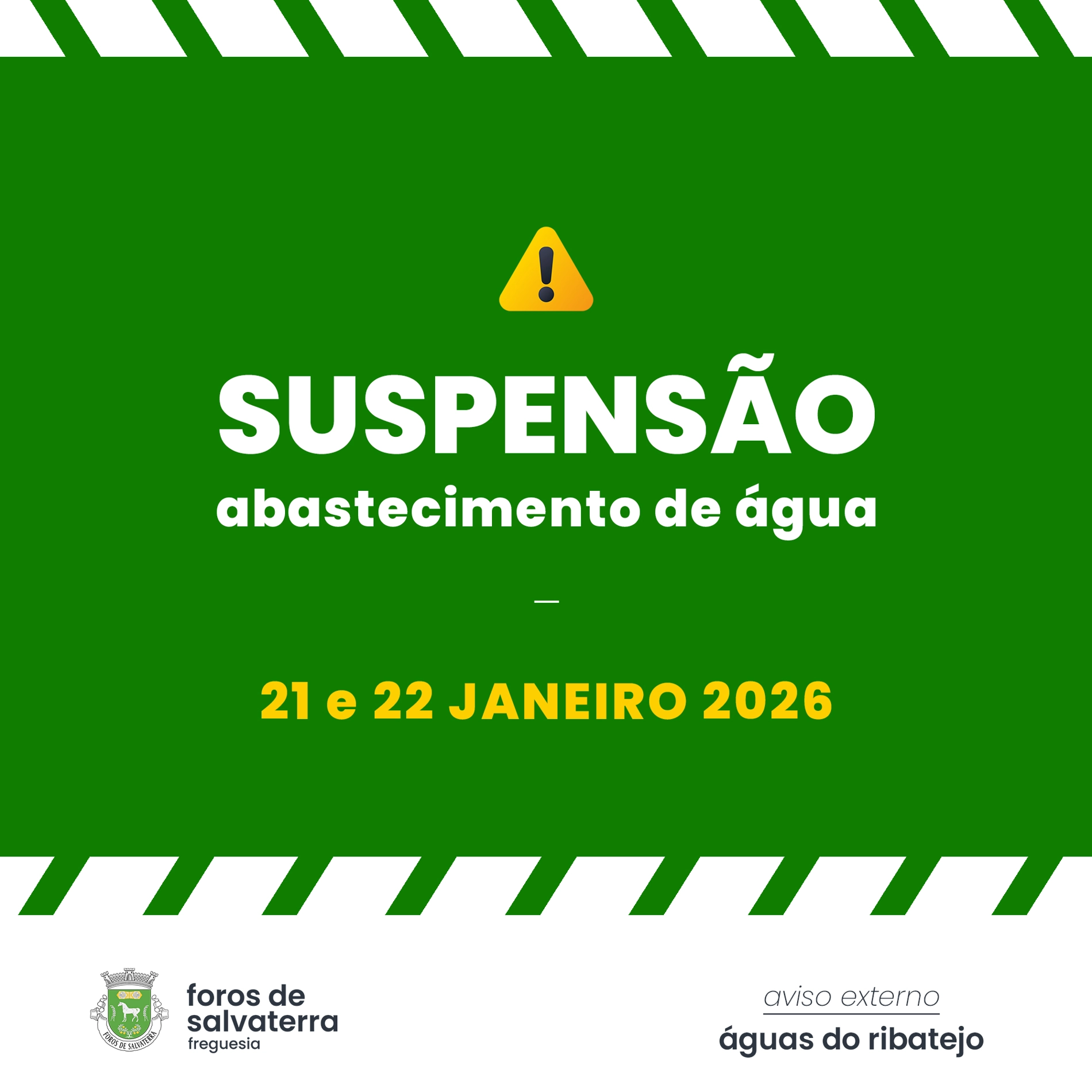 Suspensão no Abastecimento de Água - 21 e 22 Janeiro 2026