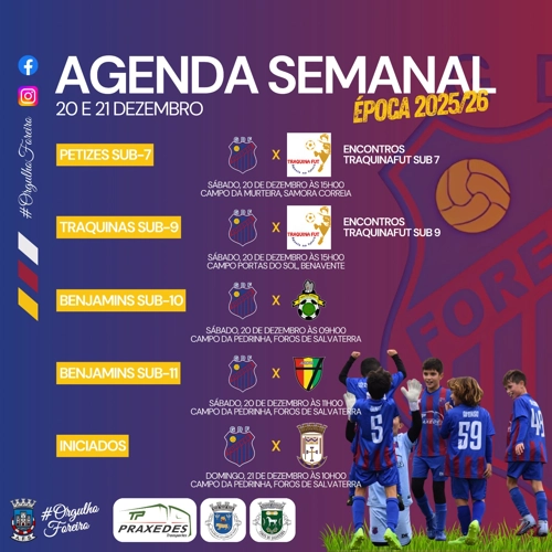 Agenda semanal Jogos do Grupo Desportivo Forense