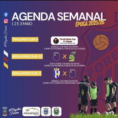 Agenda semanal Jogos do Grupo Desportivo Forense