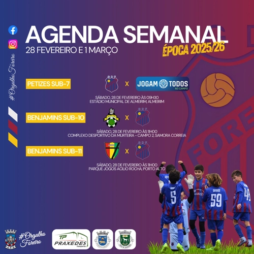 Agenda semanal Jogos do Grupo Desportivo Forense
