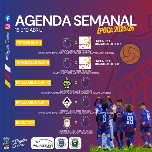 Agenda semanal Jogos do Grupo Desportivo Forense